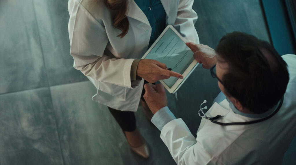 Medical Negligence Lawyers Liverpool | Expert Claims Wolf Law Medical Negligence Claims: What You Need to Know | Wolf Law Wolf Law man-pointing-tablet-with-woman-pointing-it Two doctors in white coats review a tablet together during a patient consultation.